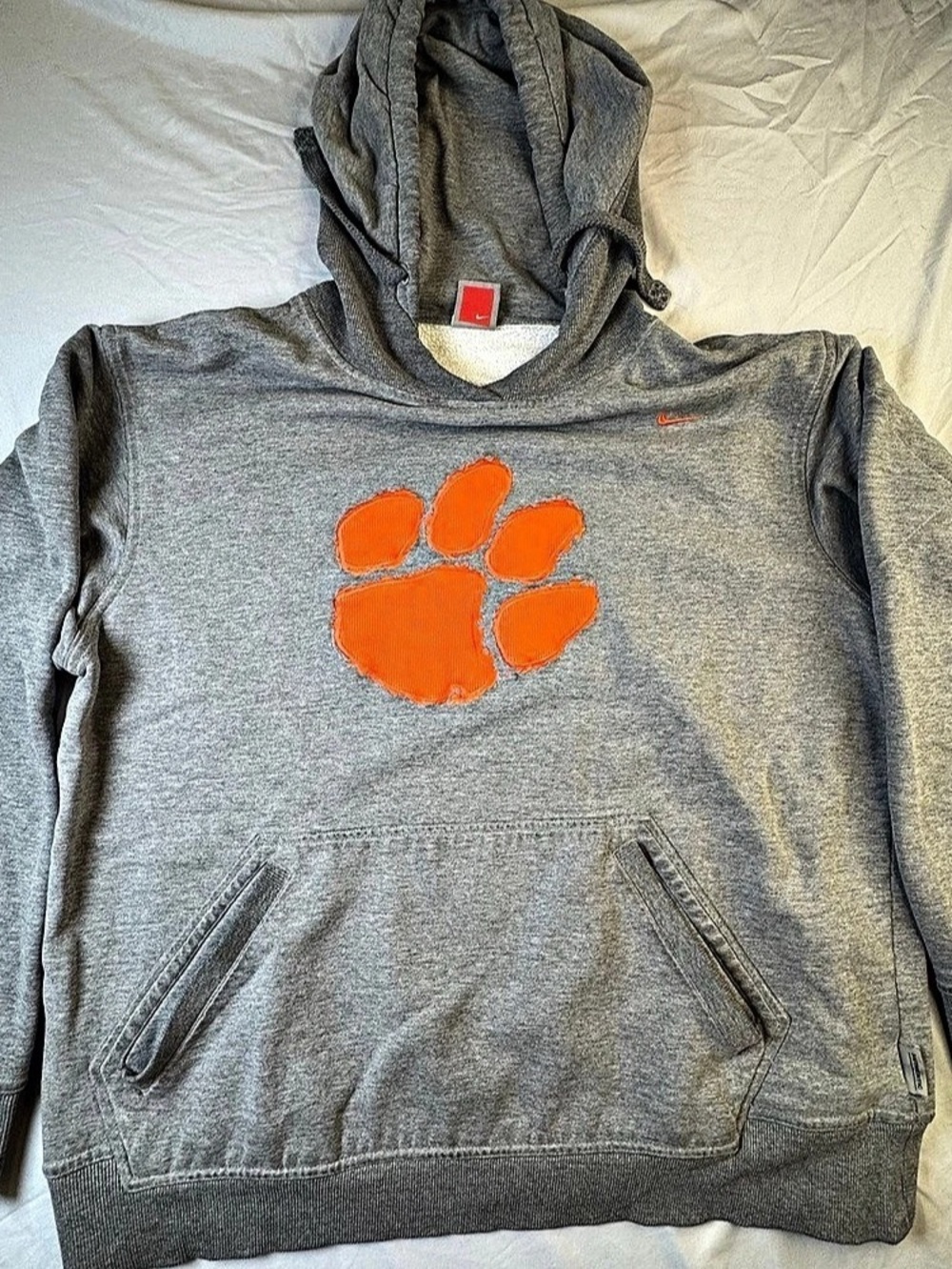 Vintage Nike Team Clemson Tigers Hoodie Sweatshirt Gray Orange Paw Size L Y2K